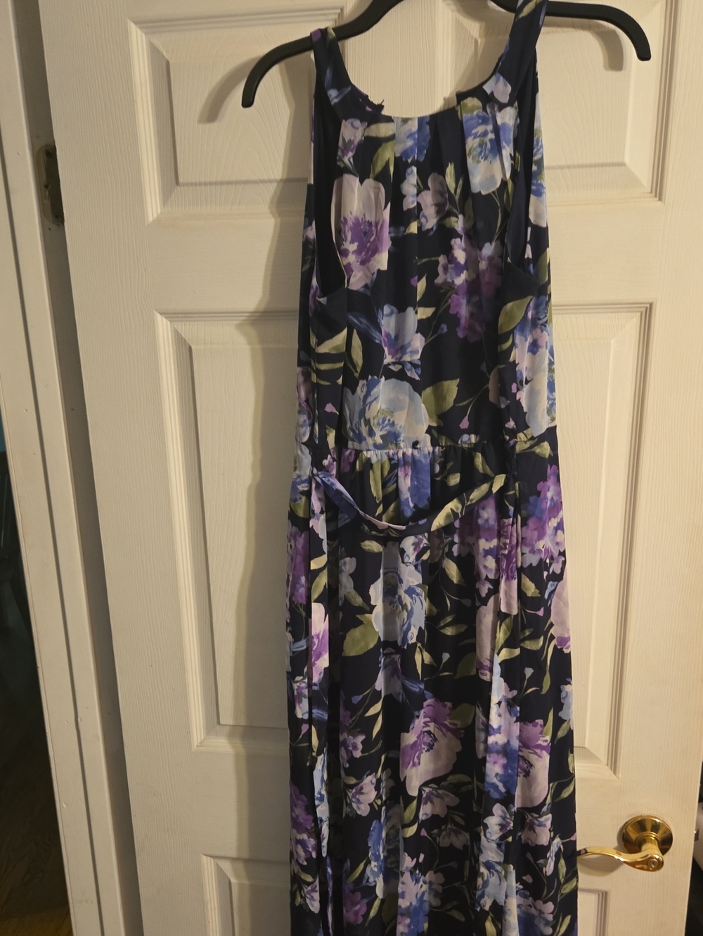 SLNY Navy Maxi Dress with Purple & White Floral Print